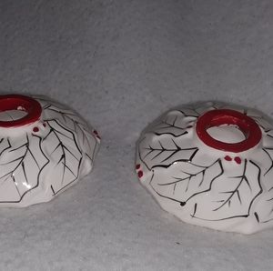 1940s Christmas Holly Berry Candle Stick Holders Mid Century Modern Japan